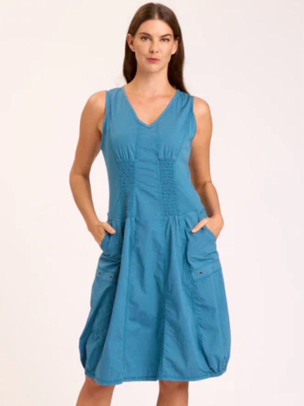 Anthropologie Wearables Women’s Teal V-Neck Sleeveless Midi Dress with pockets
